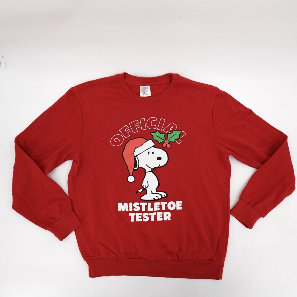 Snoopy Christmas Sweater Womens Medium Red Mistletoe Tester Pullover Peanuts